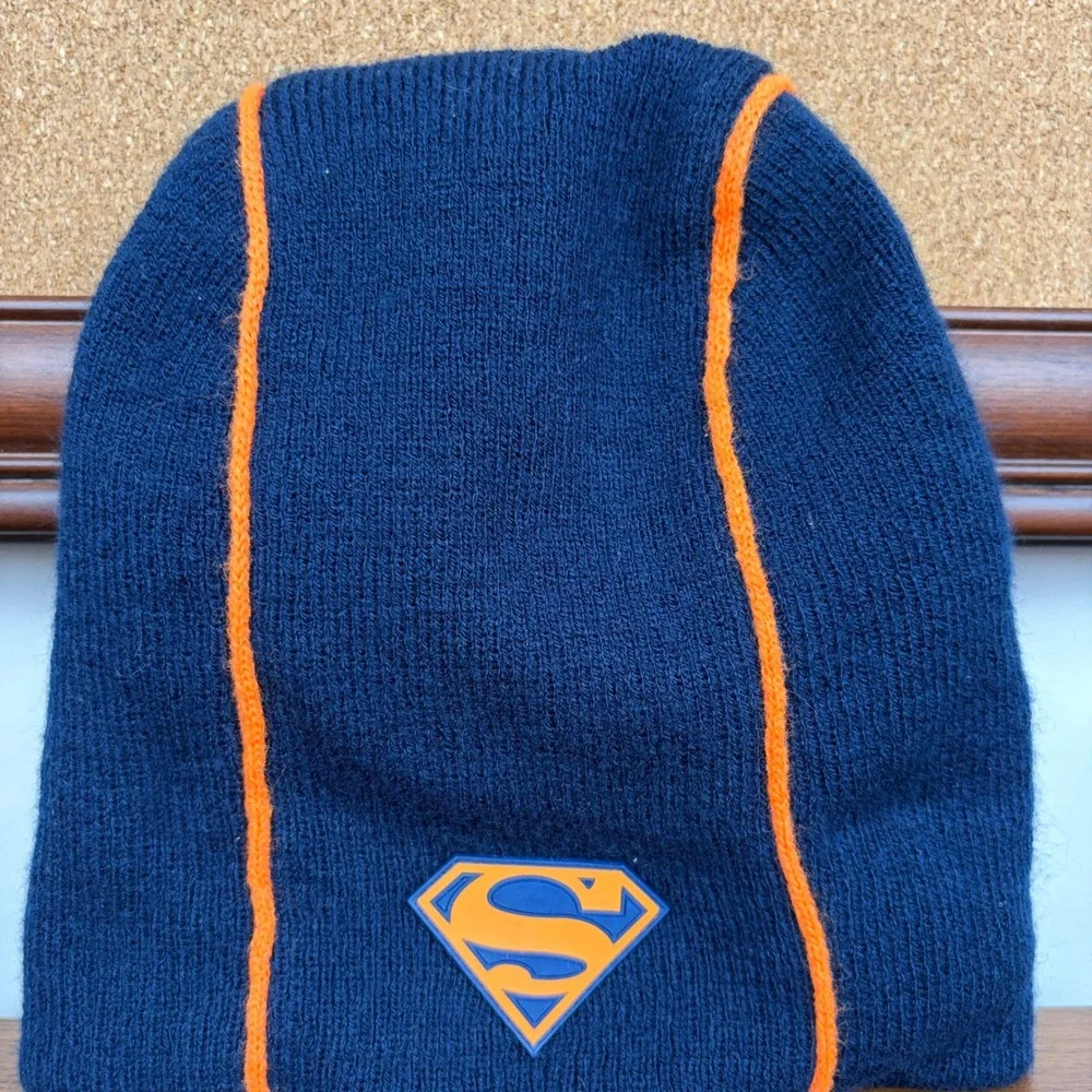 Warner Bros Superman Beanie Youth‎ One Size Blue Orange Vintage 2001 DC Comics